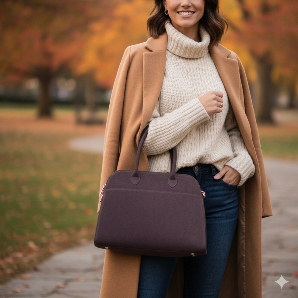 Margaux Style Shoulder Commuter Bag Cow Leather Suede